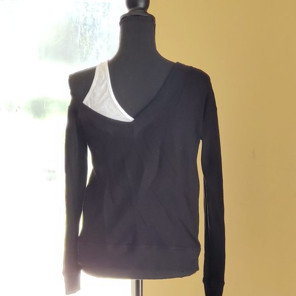 Black Off the Shoulder Sweatshirt Sz S - Picture 2 of 3